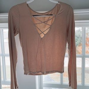 PACSUN tan long sleeve v-neck